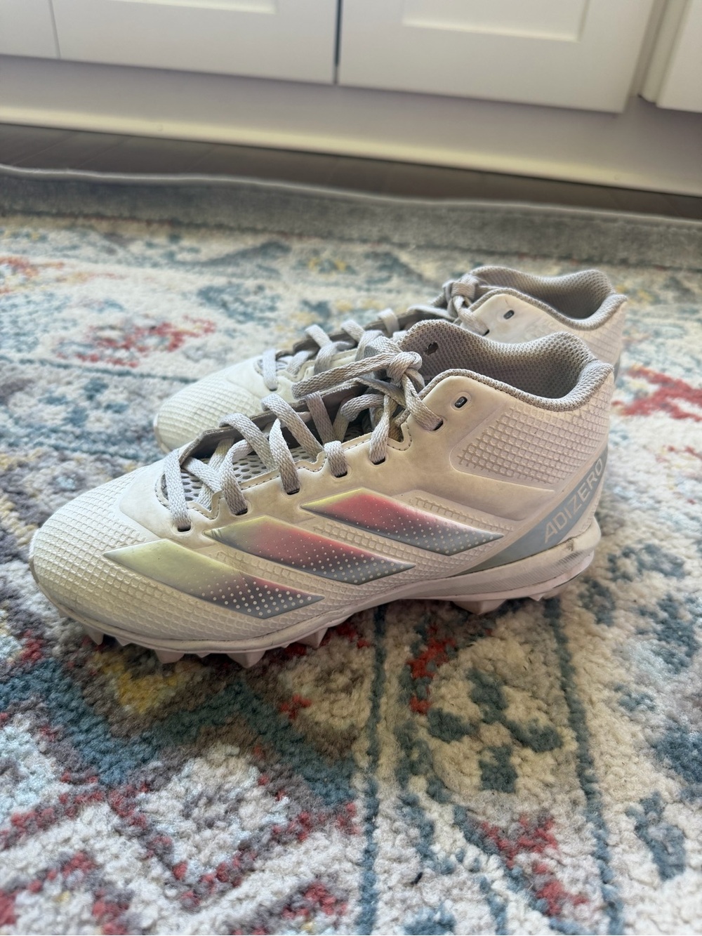 adidas Kids White football Cleats with Iridescent Stripes
